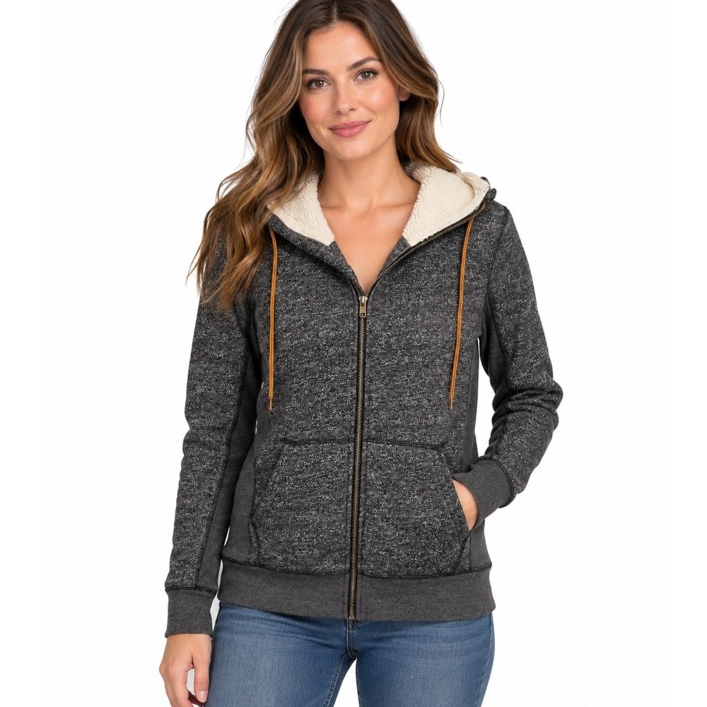Hurley Women's L Gray Sherpa Lined Full Zip Hoodie Jacket | Large